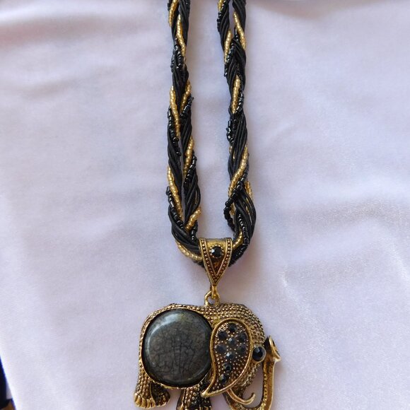 Ladies Black & Gold Elephant Necklace - Picture 3 of 5